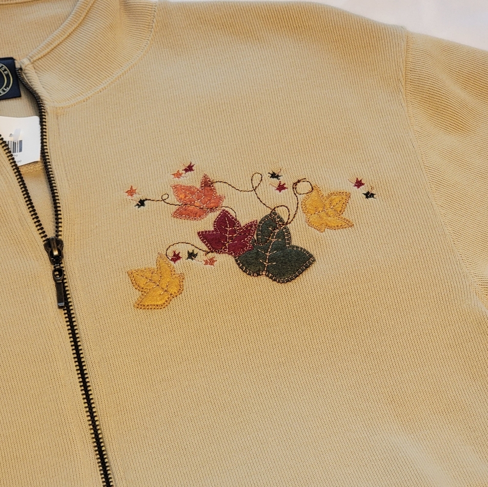 Embroidered Lighthouse Apparel Sweater Full Zip Small Autumn Leaves Vintage 90s - Picture 4 of 12